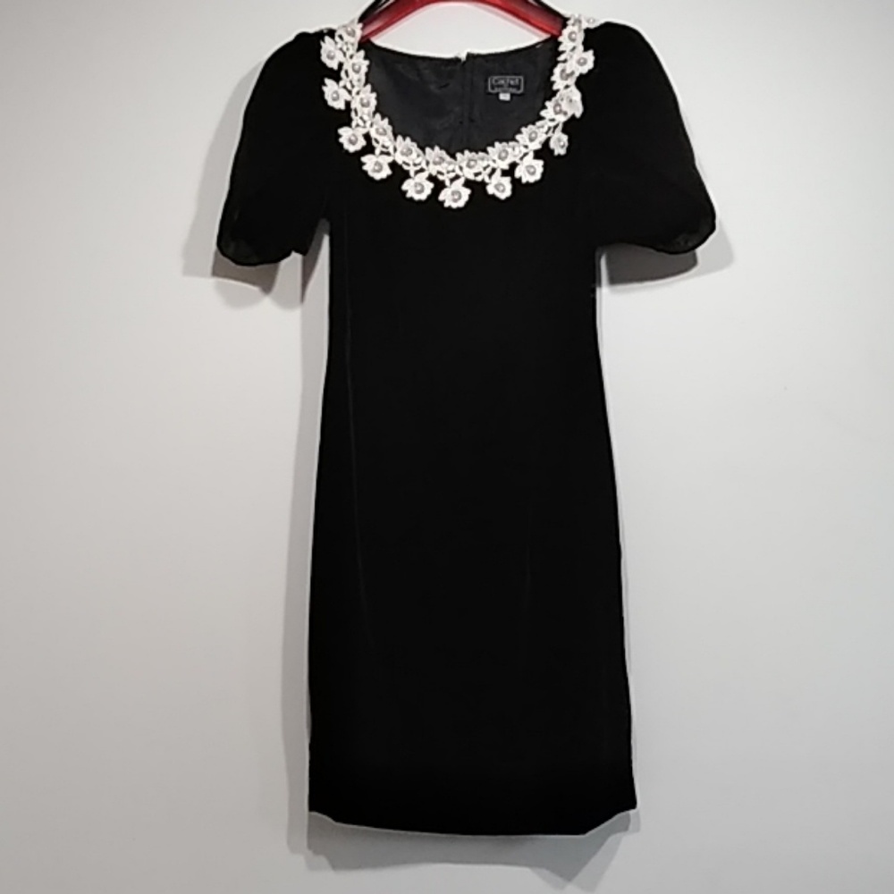 CACHET velvet fur trim gown